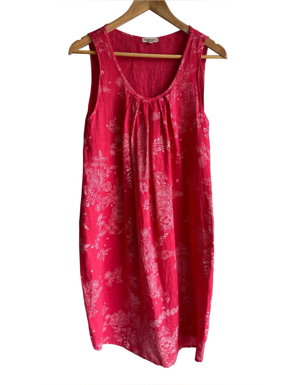 Floral Printed 100% Linen Sleeveless Dress Sz M Pink Relaxed Fit Breezy Sundress
